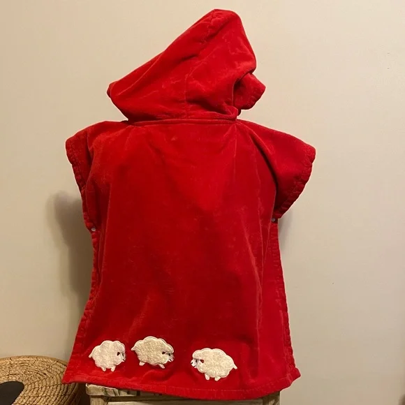 Red Hooded Poncho with Sheep Appliqué - Picture 8 of 13